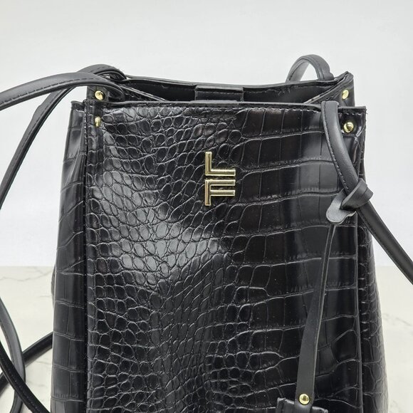 London Fog Crossbody Bag Coco Crocodile Embossed Black Vegan Leather Satchel - Picture 2 of 13